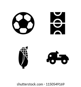 4 meadow icons in vector set. field, corn, soccer ball and farm tractor illustration for web and graphic design