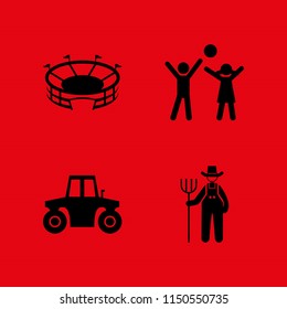 4 meadow icons in vector set. farm, child, football field and tractor illustration for web and graphic design