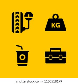 4 measure icons in vector set. weight tool, construction and tools, tool box and sugar illustration for web and graphic design