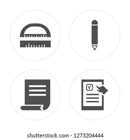 4 Measuring Tools, Diploma with a ribbon, Geometric Pencil, Tactile tablet modern icons on round shapes, vector illustration, eps10, trendy icon set.