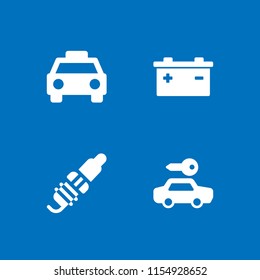 4 mechanic icons in vector set. battery, car and spark plug illustration for web and graphic design