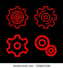 4 mechanics icons with gear outlined symbol and gear in this set