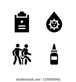 4 medical icons in vector set. patient, cancer, broken leg and dropper illustration for web and graphic design