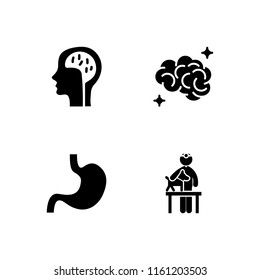 4 medicine icons in vector set. brain, veterinary and stomach illustration for web and graphic design