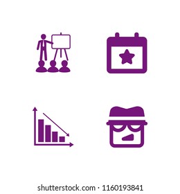 4 meeting icons in vector set. agent, results, election event on a calendar with star symbol and work illustration for web and graphic design