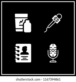4 meeting vector icon set with shakes, microphone and agenda icons for mobile and web