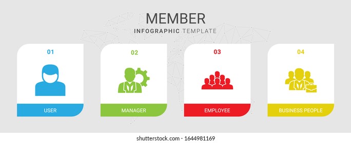 4 member filled icons set isolated on infographic template. Icons set with User, manager, employee, business people icons.