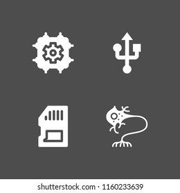 4 memory icons in vector set. usb, memory card, electronics and neuron illustration for web and graphic design