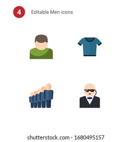 4 men flat icons set isolated on . Icons set with User, t-shirt, staff, security icons.