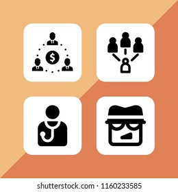 4 men icons in vector set. agent, doctor, group and boss illustration for web and graphic design