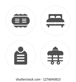 4 Menu, Agenda, Bed, Room service modern icons on round shapes, vector illustration, eps10, trendy icon set.