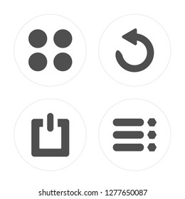 4 Menu, Power, Reload, List modern icons on round shapes, vector illustration, eps10, trendy icon set.