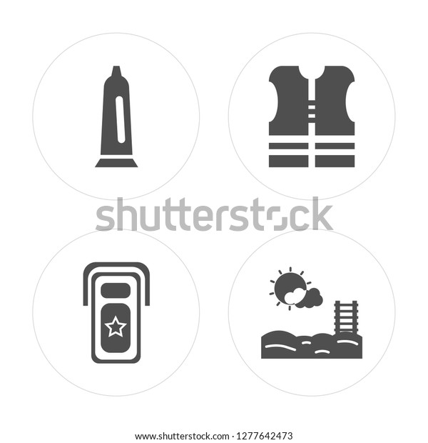 4 Message in a bottle, Portable fridge, Life
jacket, Swimming pool modern icons on round shapes, vector
illustration, eps10, trendy icon
set.