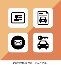 4 message icons in vector set. mail, business card of a man with contact info and rent illustration for web and graphic design