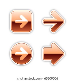 4 metal arrow sign web 2.0 stickers. Copper luxury button with shadow on white. 10 eps