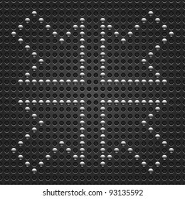 4 metallic chrome arrow signpost on seamless pattern texture. Dark gray dot punched background. This illustration saved format 10 eps