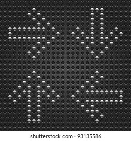 4 metallic chrome arrow signs on seamless pattern. Black dot punched background texture. This illustration saved format 10 eps