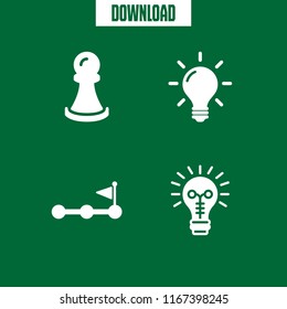 4 metaphor vector icon set with steps to complete, pawn, idea and idea and creativity symbol of a lightbulb icons for mobile and web