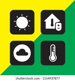 4 meteorology icons in vector set. temperature, sun, science thermometer and cloud illustration for web and graphic design
