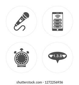 4 Microphone, Clock, Phone, Counting modern icons on round shapes, vector illustration, eps10, trendy icon set.