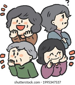 4 mujeres de mediana edad a mujeres mayores con diversas reacciones