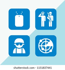 4 military icons in vector set. radar, soldier, salute and army illustration for web and graphic design