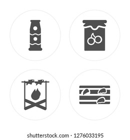 4 Milk, Fish, Jam, Steak modern icons on round shapes, vector illustration, eps10, trendy icon set.