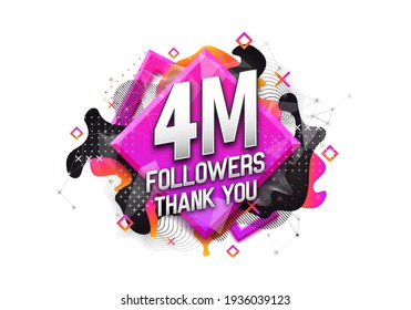 4 million followers. Poster for social network and followers. Vector template for your design.
