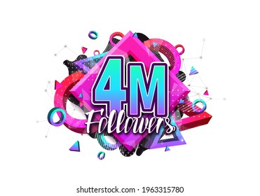 4 million followers. Poster for social network and followers. Vector template for your design.