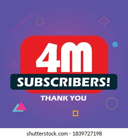 4 millones de seguidores vectoriales después de la celebración de 1m. 4 millones de suscriptores seguidores gracias felicitaciones.