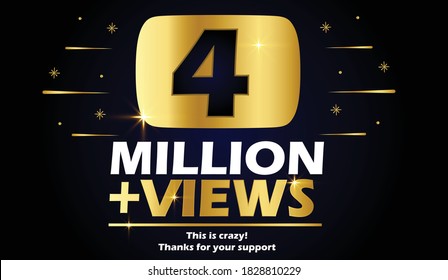 4 million Views vector post 4 million celebration. 4 million views. thank you congratulation.