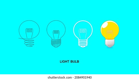 4 ilustraciones de diseño plano mínimo de bombillas incandescentes. Hay patrones de línea y simulaciones de luz y sombra. Para presentación, creatividad, educación, negocios. Vector, ilustración.