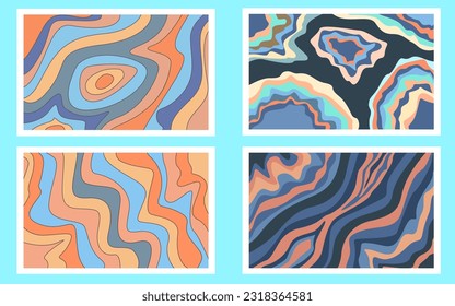 4 Minimal wave paper cut vintage retro 90s 80s 70s 60s background design collection package for textile , fabric , tiles , presentation , wallpaper