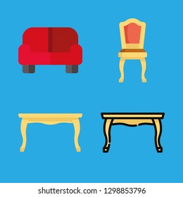 4 minimalism icons with sofa and dining room in this set