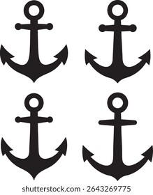 4 minimalist icon of a classic anchor, solid black silhouette