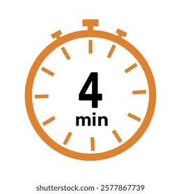 4 minute Timer, clock, icon vector stopwatch isolated icons. Countdown timer symbol.