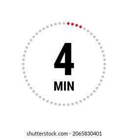 Icono vector de 4 minutos, símbolo de cronómetro, cuenta atrás. Ilustración aislada con temporizador. 