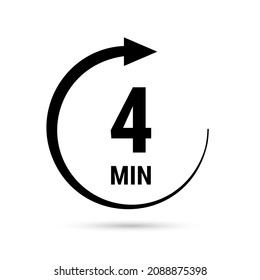 4 minute vector icon, stopwatch symbol, countdown. Isolated illustration with timer. 