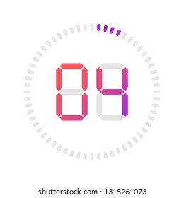 The 4 minutes, stopwatch vector icon, digital timer. Vector digital count down circle board with circle time pie diagram. Watch outline style design, designed for web and app.