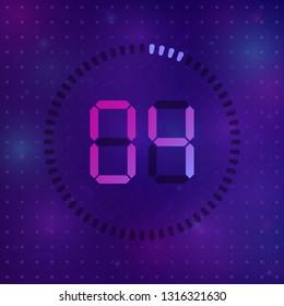 The 4 minutes, stopwatch vector icon, digital timer. Vector digital count down circle board with circle time pie diagram. Watch outline style design, designed for web and app.