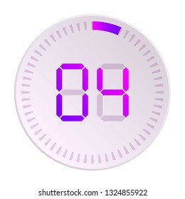 The 4 minutes, stopwatch vector icon, digital timer. Vector digital count down circle board with circle time pie diagram. Watch outline style design, designed for web and app.