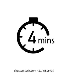 4 minutes timer, stopwatch or countdown icon. Time measure. Chronometr icon. Stock Vector illustration isolated on white background.