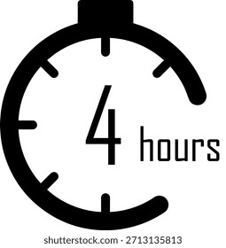 4 Minuten Zeit. Zeitmessung. Chronometer, Vektorsymbol, schwarz, einzeln auf weißem Hintergrund.