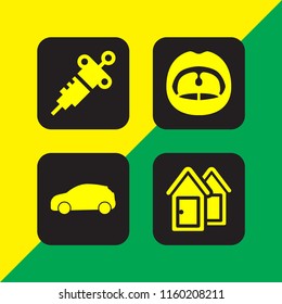 4 mirror icons in vector set. dressing room, dentist and car black side silhouette illustration for web and graphic design