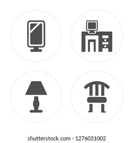4 Mirror, Lamp, Computer, Chair modern icons on round shapes, vector illustration, eps10, trendy icon set.