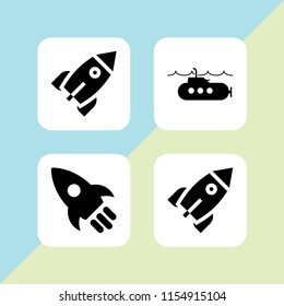 4 missile icons in vector set. submarine and rocket illustration for web and graphic design