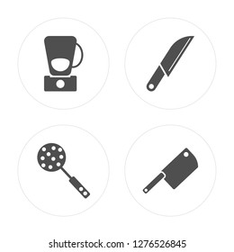 4 Mixer, Skimmer, Knife, Cleaver modern icons on round shapes, vector illustration, eps10, trendy icon set.
