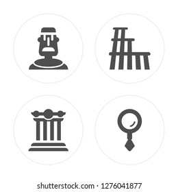 4 Moais, Ancient, Magnifying glass modern icons on round shapes, vector illustration, eps10, trendy icon set.