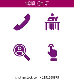 4 mobile icons in vector set. search, touch screen, desk and phone illustration for web and graphic design