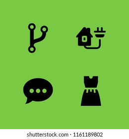 4 mobile icons in vector set. code fork symbol, smart home, commerce and shopping and chat illustration for web and graphic design